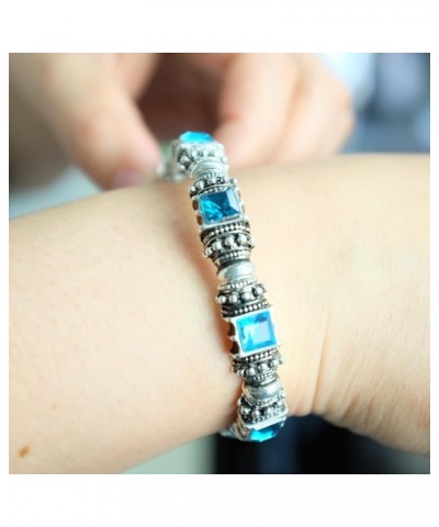 Vintage Acrylic Crystal Antique Silver Stretch Bracelet Teal & Turquoise $11.19 Bracelets