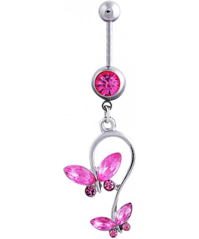 Dangle Belly Button Ring Stainless Steel 14G Dangle Navel Rings,Butterfly Dangle with Cubic Zirconia Navel Rings for Women Li...