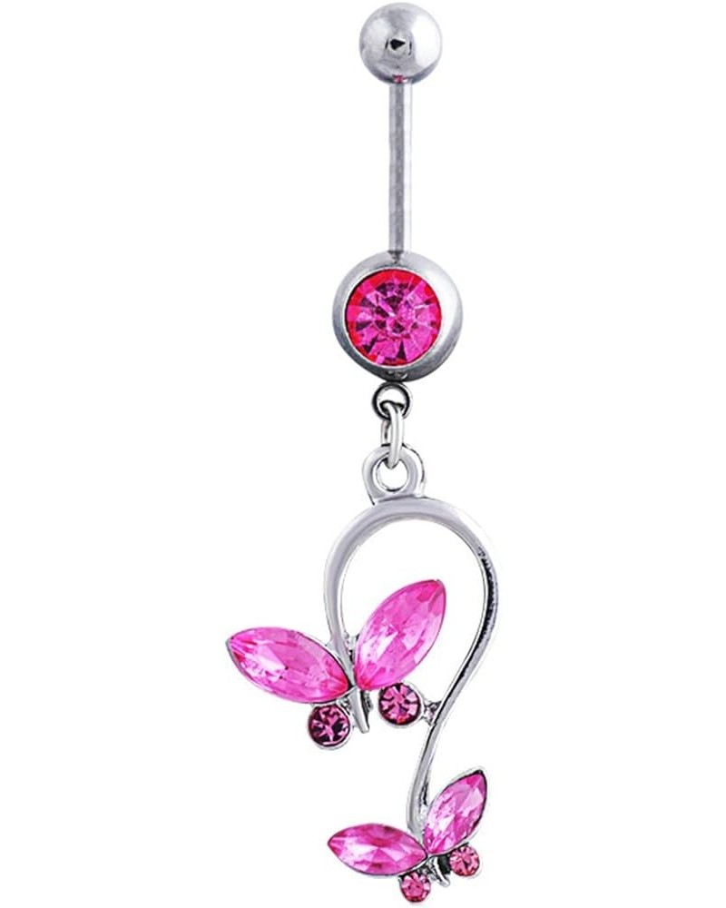 Dangle Belly Button Ring Stainless Steel 14G Dangle Navel Rings,Butterfly Dangle with Cubic Zirconia Navel Rings for Women Li...