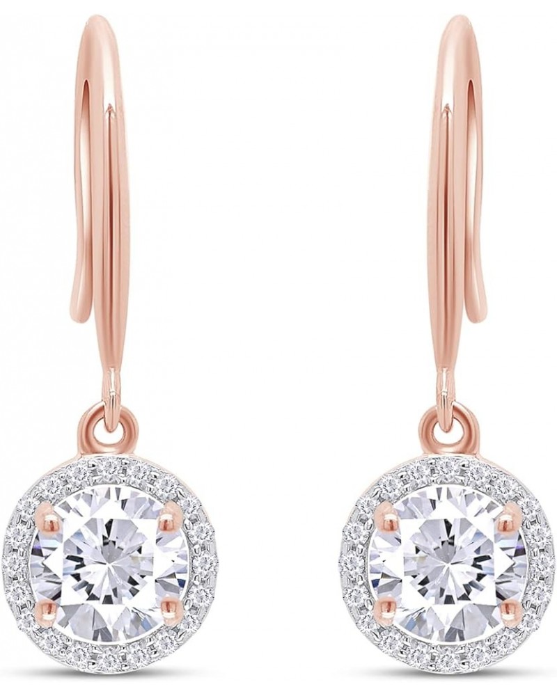 Moissanite Earrings, 2.20ct Round Cut Lab Created Diamond Earrings 925 Sterling Silver Dangle Earrings for Women rose-gold-pl...