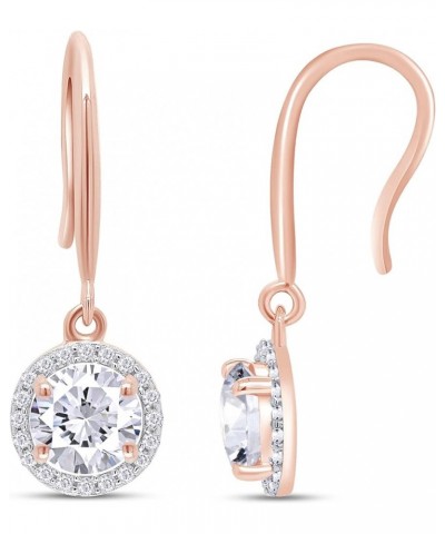 Moissanite Earrings, 2.20ct Round Cut Lab Created Diamond Earrings 925 Sterling Silver Dangle Earrings for Women rose-gold-pl...