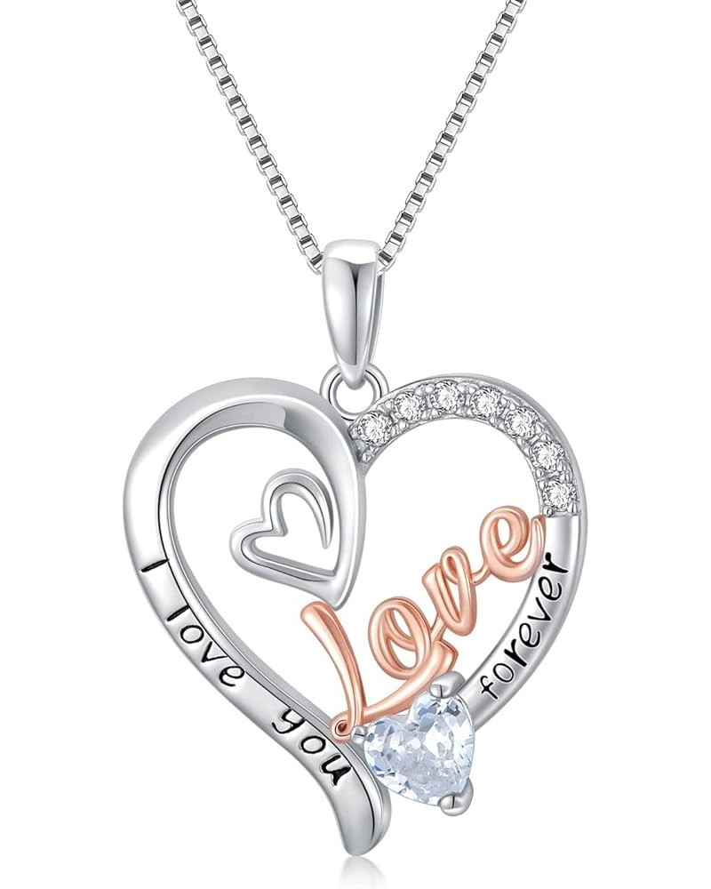 Gifts for Mom/Sister Necklace S925 Sterling Silver Heart CZ Stone I Love You Mom Necklace for Mom Pendant Birthday Gifts Jewe...