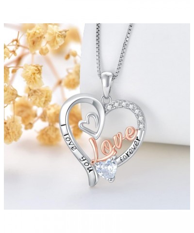 Gifts for Mom/Sister Necklace S925 Sterling Silver Heart CZ Stone I Love You Mom Necklace for Mom Pendant Birthday Gifts Jewe...