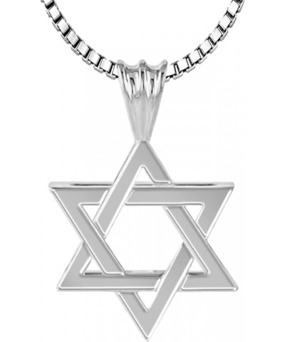 Ladies 925 Sterling Silver 17mm Star of David Jewish Pendant Necklace, 18in to 24in 24in, 1mm Box Chain $32.44 Necklaces