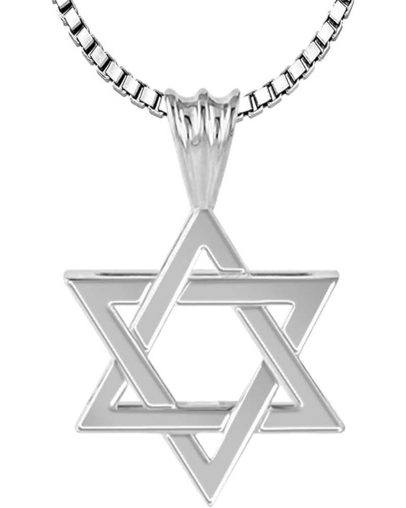 Ladies 925 Sterling Silver 17mm Star of David Jewish Pendant Necklace, 18in to 24in 24in, 1mm Box Chain $32.44 Necklaces