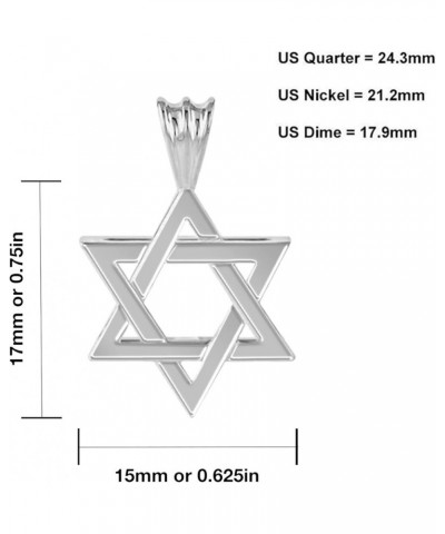 Ladies 925 Sterling Silver 17mm Star of David Jewish Pendant Necklace, 18in to 24in 24in, 1mm Box Chain $32.44 Necklaces