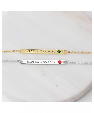 Personalized Name Plate Gold Bar Bracelet with Simulated Birthstone Inspirational Gift Handmade Customized Engraved Initial I...