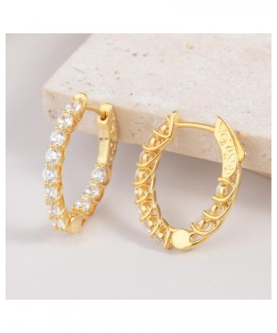 Sterling Silver Hoop Earrings Cubic Zirconia Earring Oval Shape Hoop Earring for Women Gift Gold Plated $14.57 Earrings