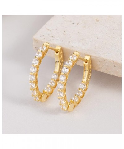 Sterling Silver Hoop Earrings Cubic Zirconia Earring Oval Shape Hoop Earring for Women Gift Gold Plated $14.57 Earrings