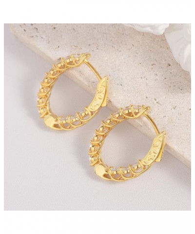 Sterling Silver Hoop Earrings Cubic Zirconia Earring Oval Shape Hoop Earring for Women Gift Gold Plated $14.57 Earrings