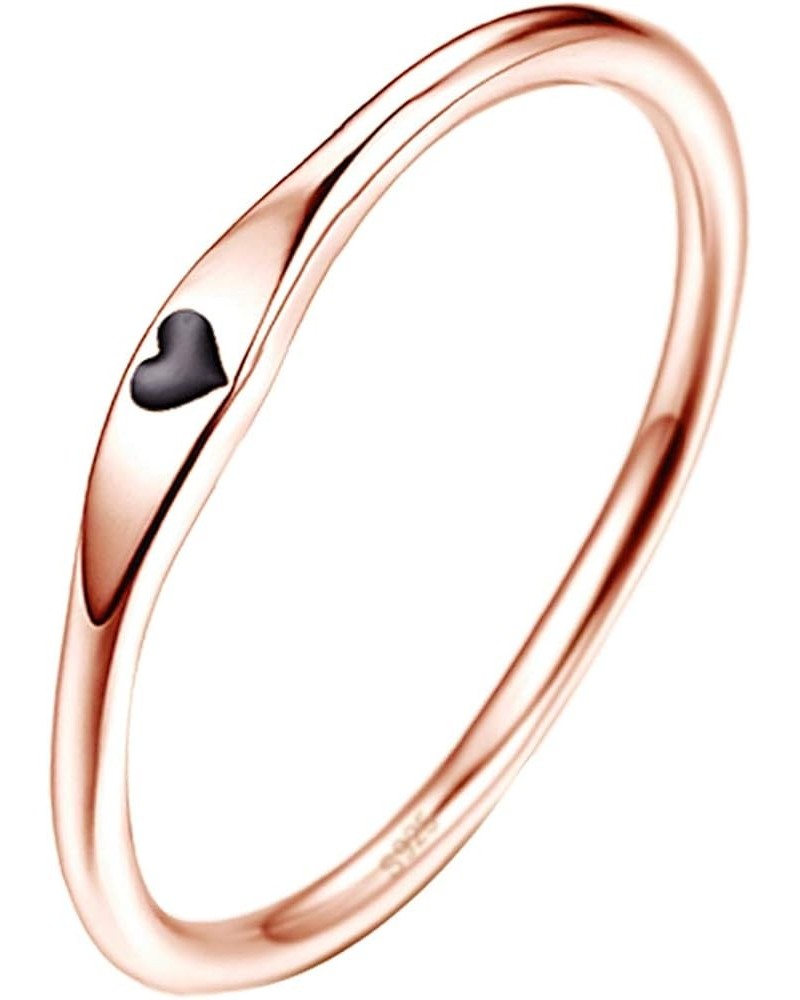 925 Sterling Silver Simple Carve Heart Wedding Band Stackable Promise Ring for Her Size 5-10 5 1 PCS B-Rose Gold-Black $10.59...