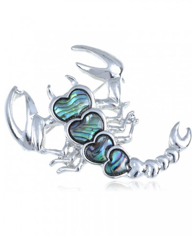 Womens Silvery Tone Abalone Colored Stones Heart Scorpio Scorpion Brooch Pin $11.39 Brooches & Pins