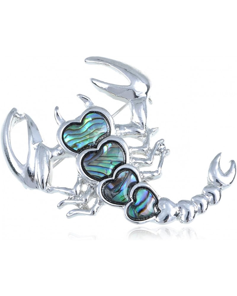 Womens Silvery Tone Abalone Colored Stones Heart Scorpio Scorpion Brooch Pin $11.39 Brooches & Pins