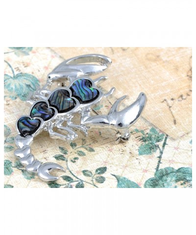 Womens Silvery Tone Abalone Colored Stones Heart Scorpio Scorpion Brooch Pin $11.39 Brooches & Pins