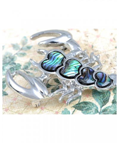 Womens Silvery Tone Abalone Colored Stones Heart Scorpio Scorpion Brooch Pin $11.39 Brooches & Pins