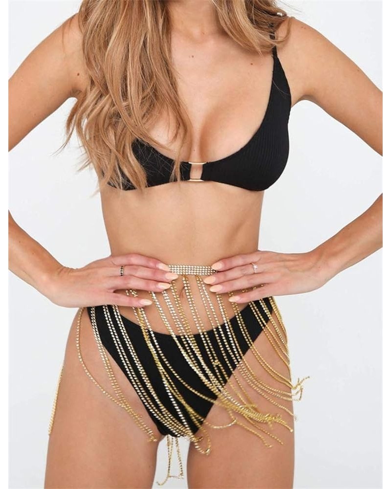 Rhinestone Tassel Belly Waist Chains Sexy Beach Rave Body Chains Skirt Accessories for Women and Girls Gold $17.17 Body Jewelry