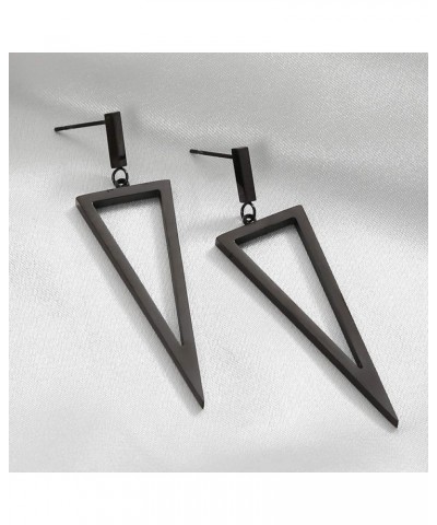 Black Triangle Earrings Geometric Dangle Earrings Metal Triangle Dangle Drop Earrings Statement Stainless Steel Dangling Earr...