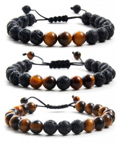 Fashion Natural Stone Beads Bracelets Set For Men-8mm Tiger Eye&Matte Agate &Lava Rock Braclelet Healing Essential Oil Diffus...