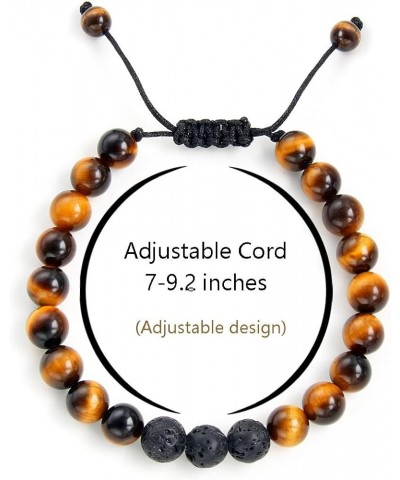 Fashion Natural Stone Beads Bracelets Set For Men-8mm Tiger Eye&Matte Agate &Lava Rock Braclelet Healing Essential Oil Diffus...