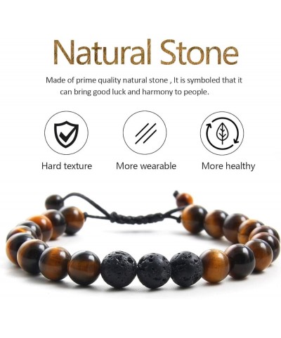 Fashion Natural Stone Beads Bracelets Set For Men-8mm Tiger Eye&Matte Agate &Lava Rock Braclelet Healing Essential Oil Diffus...