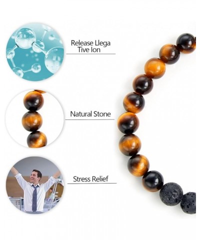 Fashion Natural Stone Beads Bracelets Set For Men-8mm Tiger Eye&Matte Agate &Lava Rock Braclelet Healing Essential Oil Diffus...