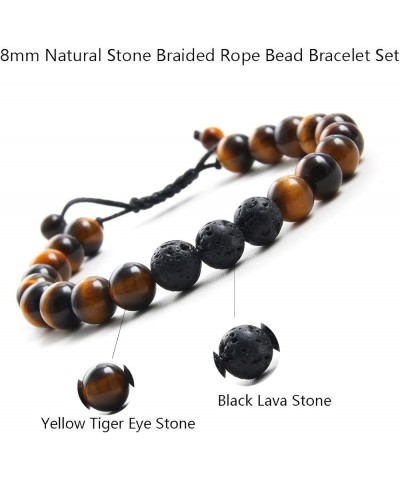 Fashion Natural Stone Beads Bracelets Set For Men-8mm Tiger Eye&Matte Agate &Lava Rock Braclelet Healing Essential Oil Diffus...