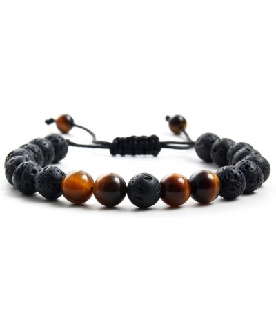 Fashion Natural Stone Beads Bracelets Set For Men-8mm Tiger Eye&Matte Agate &Lava Rock Braclelet Healing Essential Oil Diffus...