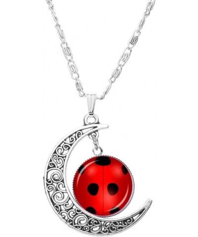 Red Ladybug Crescent Pendant Necklace Bracelet Stud Earrings Set Bling Necklace Bracelet Earrings Jewelry Set for Women Girls...