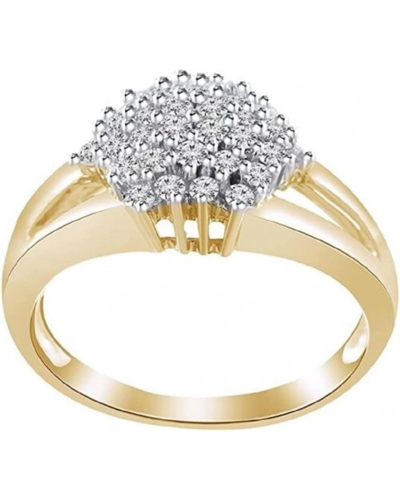 1.30Ct Round Cut Cubic Zirconia 14K Yellow Gold Plated 925 Sterling Silver Cluster Engagment Ring For Women's $49.13 Rings