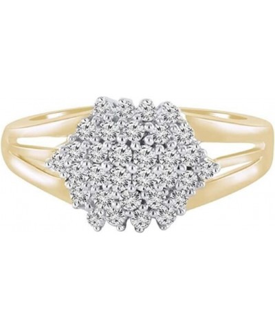 1.30Ct Round Cut Cubic Zirconia 14K Yellow Gold Plated 925 Sterling Silver Cluster Engagment Ring For Women's $49.13 Rings