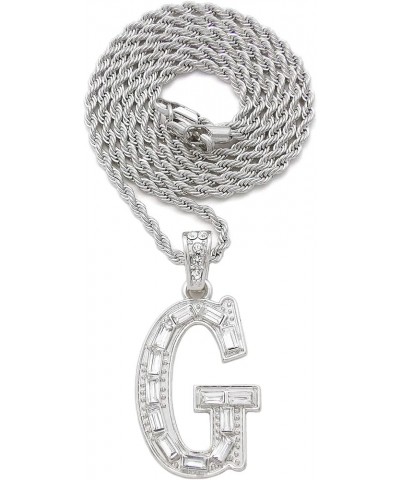 Unisex Stone Filled Initial Letter Pendant 24 inches Rope Chain Necklace Silver - G $12.38 Necklaces