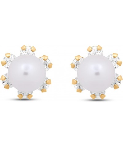 10K Yellow Gold 5 MM Pearl and 2 MM Round White Cubic Zirconia Stud Earrings $23.89 Earrings