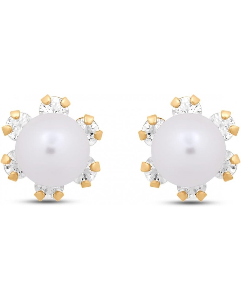 10K Yellow Gold 5 MM Pearl and 2 MM Round White Cubic Zirconia Stud Earrings $23.89 Earrings