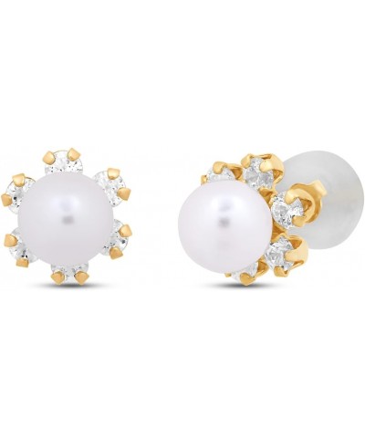 10K Yellow Gold 5 MM Pearl and 2 MM Round White Cubic Zirconia Stud Earrings $23.89 Earrings