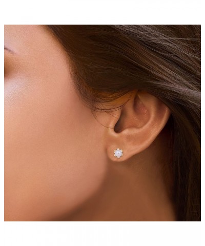 10K Yellow Gold 5 MM Pearl and 2 MM Round White Cubic Zirconia Stud Earrings $23.89 Earrings