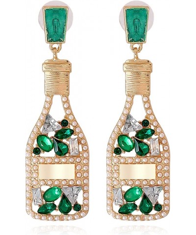 Champagne Bottle Earrings for Women Rhinestone Crystal Beaded Champagne Drop Dangle Earrings New Year Gifts Green $8.54 Earrings