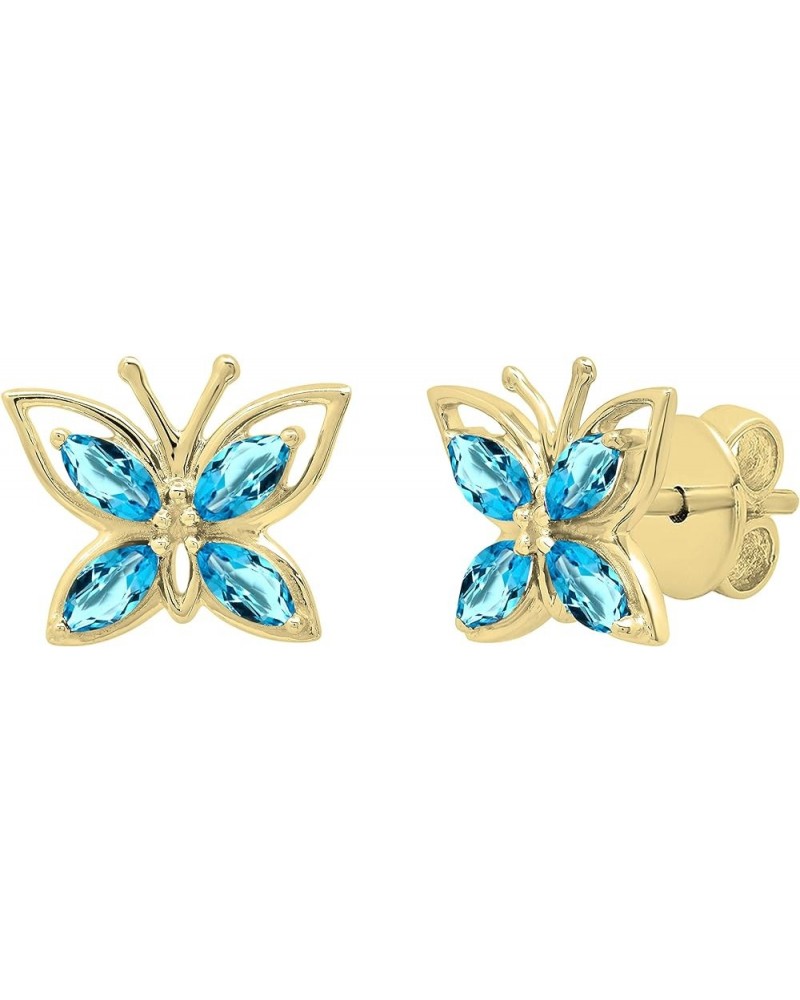 4X2 mm Marquise Gemstone Ladies Butterfly Fashion Stud Earrings, Available In 10K/14K/18K Gold & 925 Sterling Silver Blue Top...