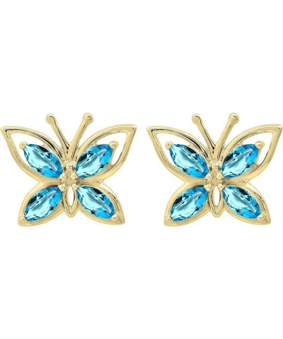 4X2 mm Marquise Gemstone Ladies Butterfly Fashion Stud Earrings, Available In 10K/14K/18K Gold & 925 Sterling Silver Blue Top...