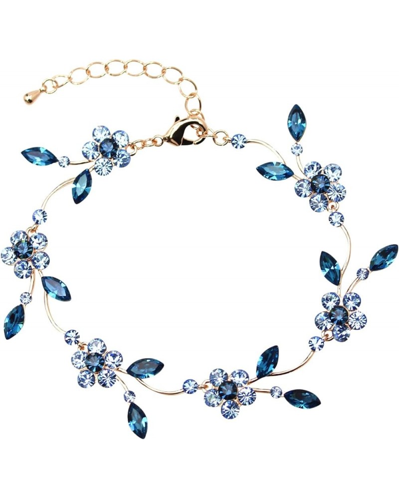 Gorgeous Rhinestone Crystal Floral Necklace Earrings Set Navy Blue / Rose Gold Plated / Matching Bracelet $23.43 Jewelry Sets