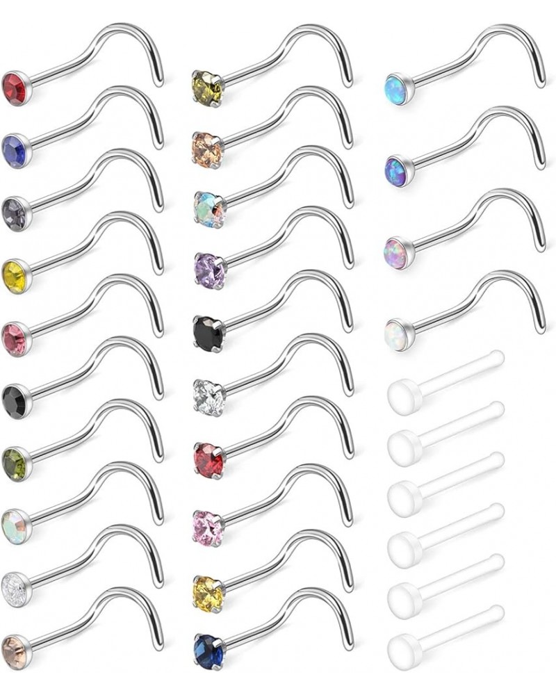 10-30PCS 18G Surgical Steel Mix Color Diamond CZ Nose Stud Rings Screw Piercing Jewelry 1.5mm 2mm 2.5mm 3mm 30PCS - 1.5mm $8....