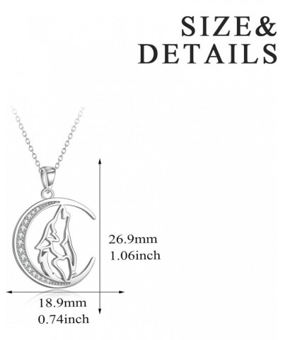 Wolf Pendant Necklace 925 Sterling Silver Cubic Zirconial Wolf Moon Necklace 18" Birthday Day Jewelry for Girlfriend Wife Cre...