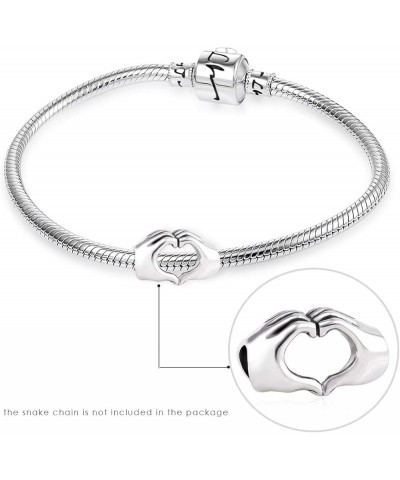 925 Sterling Silver Love Heart Charms Fit Bracelets Pendant for Necklace for Women Girls Silver-love hand $11.41 Bracelets