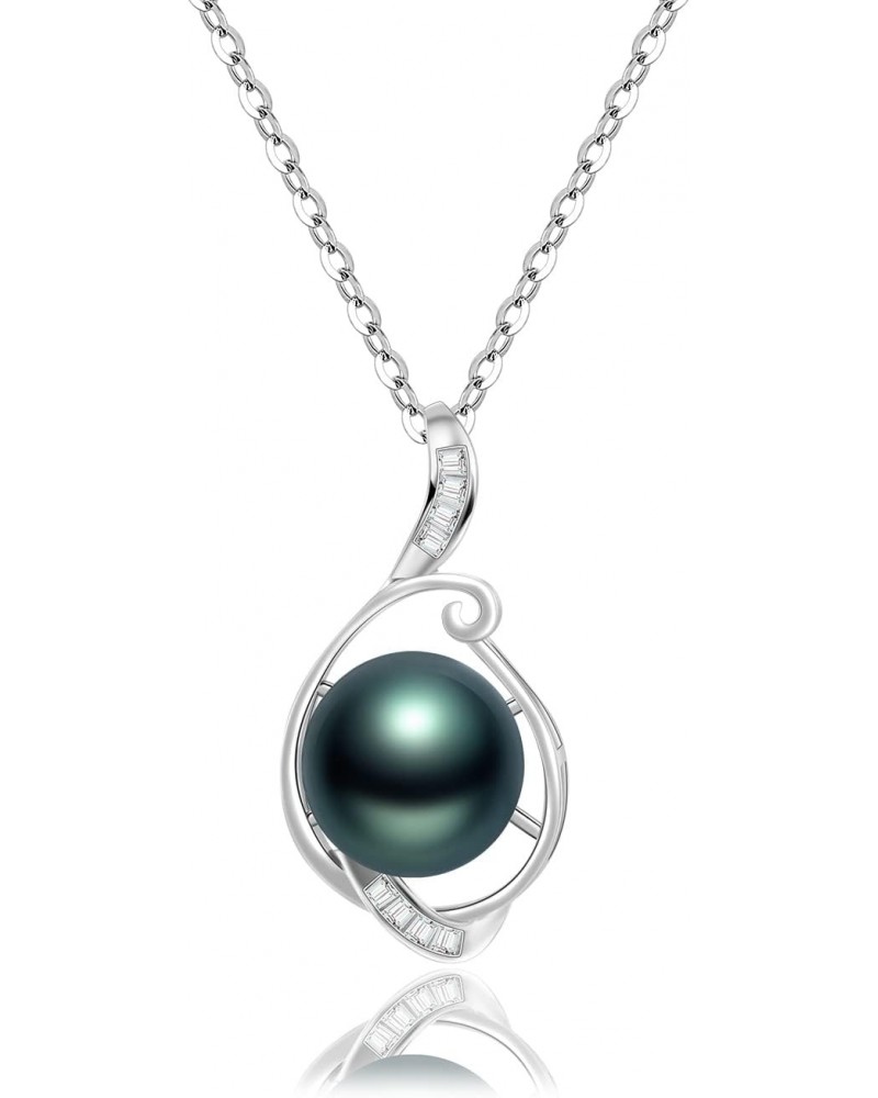 Real Tahitian Black Pearl Pendant Necklaces for Women & 10.5mm Round 18K Gold Plated 925 Sterling Silver - Fine Jewelry Gifts...