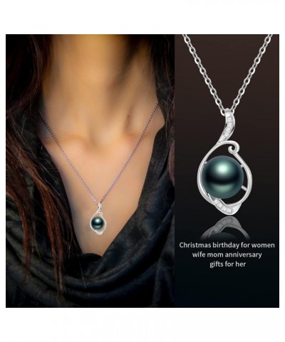 Real Tahitian Black Pearl Pendant Necklaces for Women & 10.5mm Round 18K Gold Plated 925 Sterling Silver - Fine Jewelry Gifts...