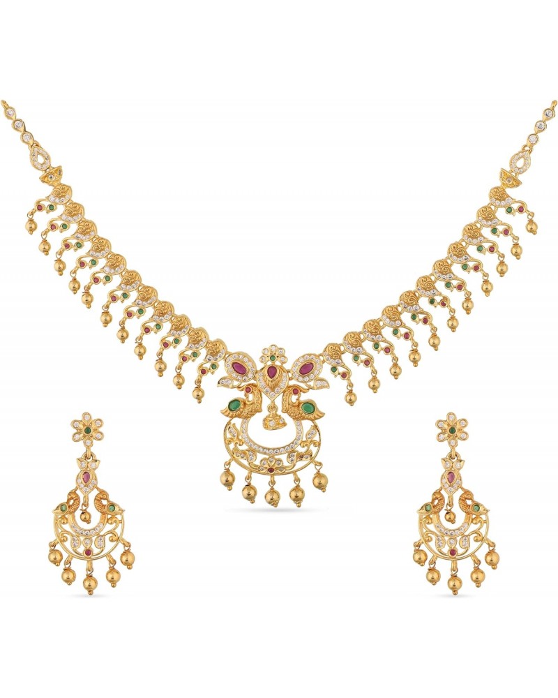 Dual Tone Tanu Nakshatra CZ Short Necklace Set with Peacock Design - Indian Jewelry Sets for Women | Perfect for Casual Occas...