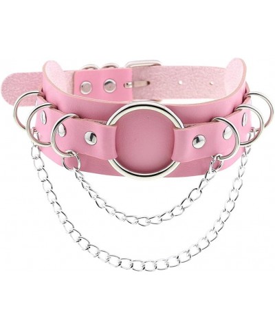 Women Punk Leather Choker Rock Girls Chain Collar chain Necklace Adjustable Pink $10.22 Necklaces