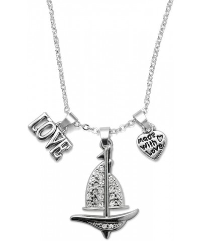 Silver Customized Charm 18 Inch Necklace with Cubic Zirconia Jewelry Love 1.0 Carat Sail Boat $11.99 Necklaces