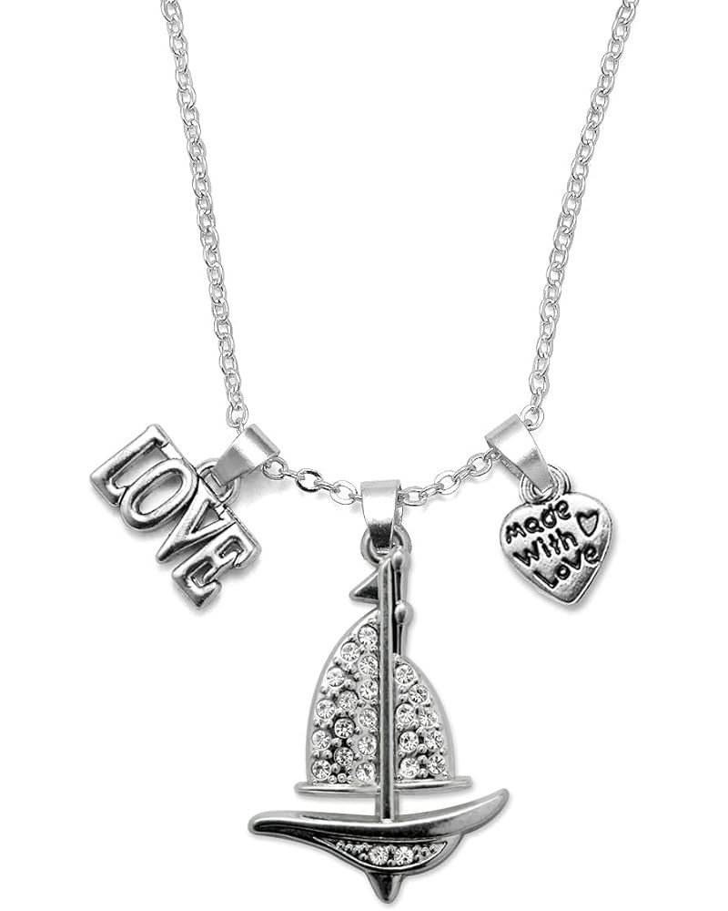 Silver Customized Charm 18 Inch Necklace with Cubic Zirconia Jewelry Love 1.0 Carat Sail Boat $11.99 Necklaces