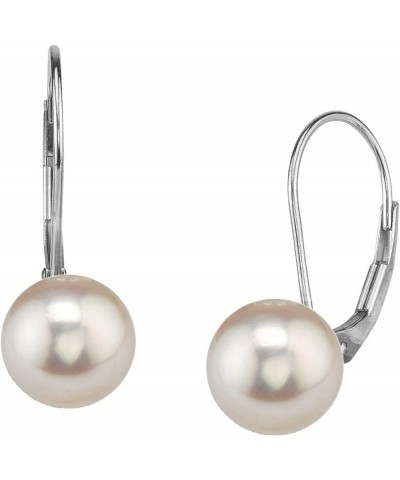 Genuine White Japanese Akoya Saltwater Cultured Pearl Leverback Earrings for Women 7.5-8.0mm $83.42 Earrings