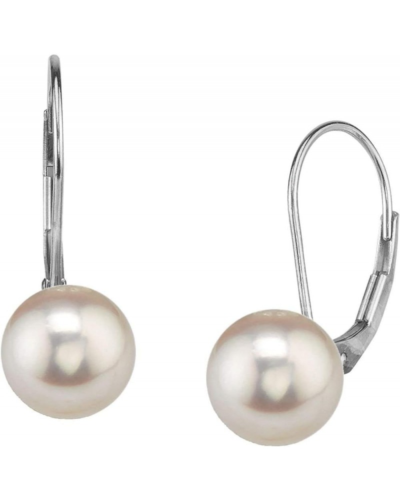 Genuine White Japanese Akoya Saltwater Cultured Pearl Leverback Earrings for Women 7.5-8.0mm $83.42 Earrings